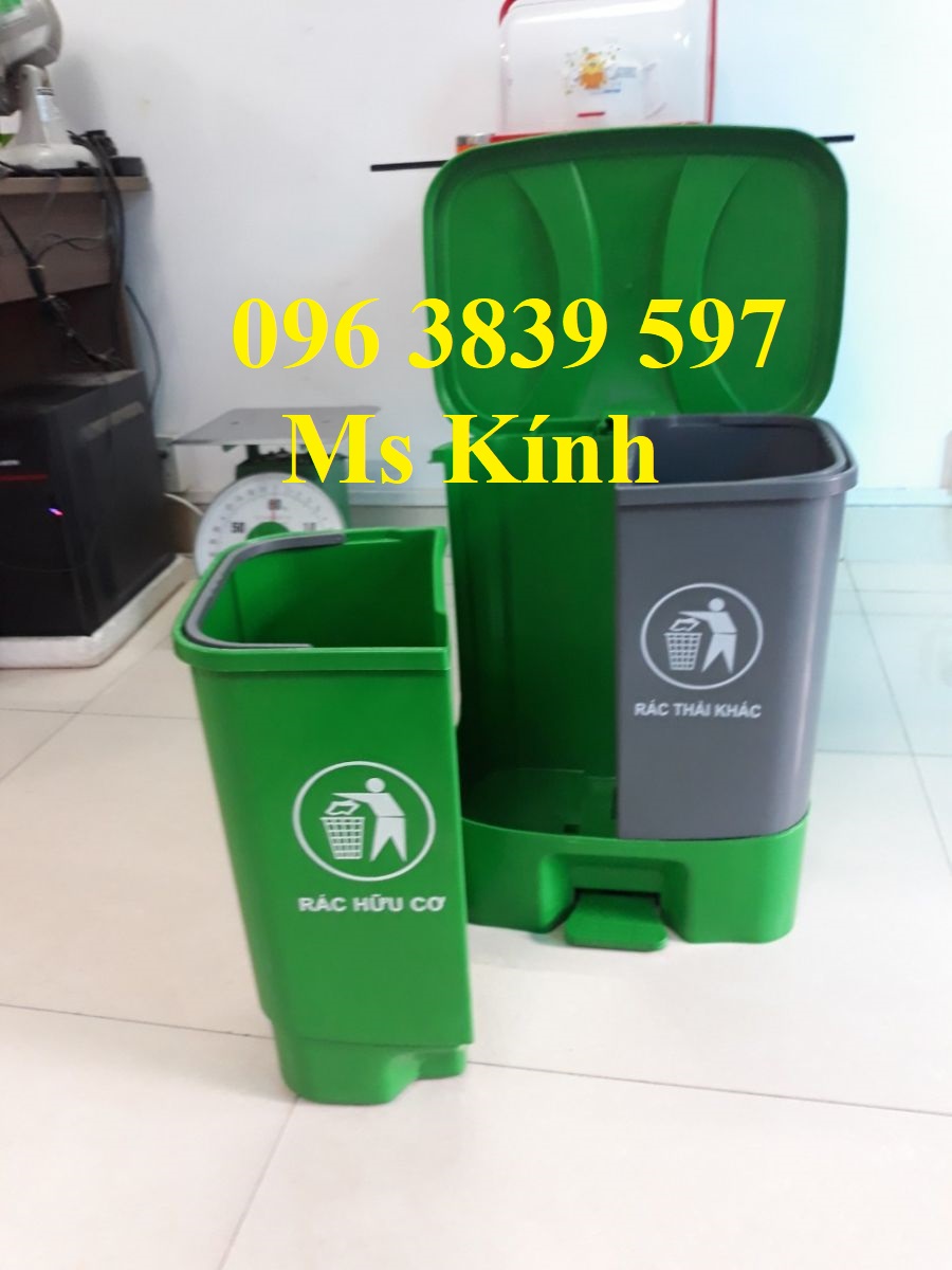 Thùng rác nhựa đạp chân 2 ngăn 40 lít phân loại rác - 096 3839 597 Ms Kính