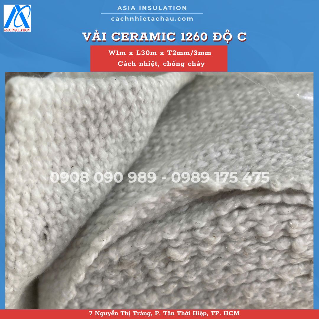 Vải sợi gốm Ceramic 1260 độ, cách nhiệt, chống cháy