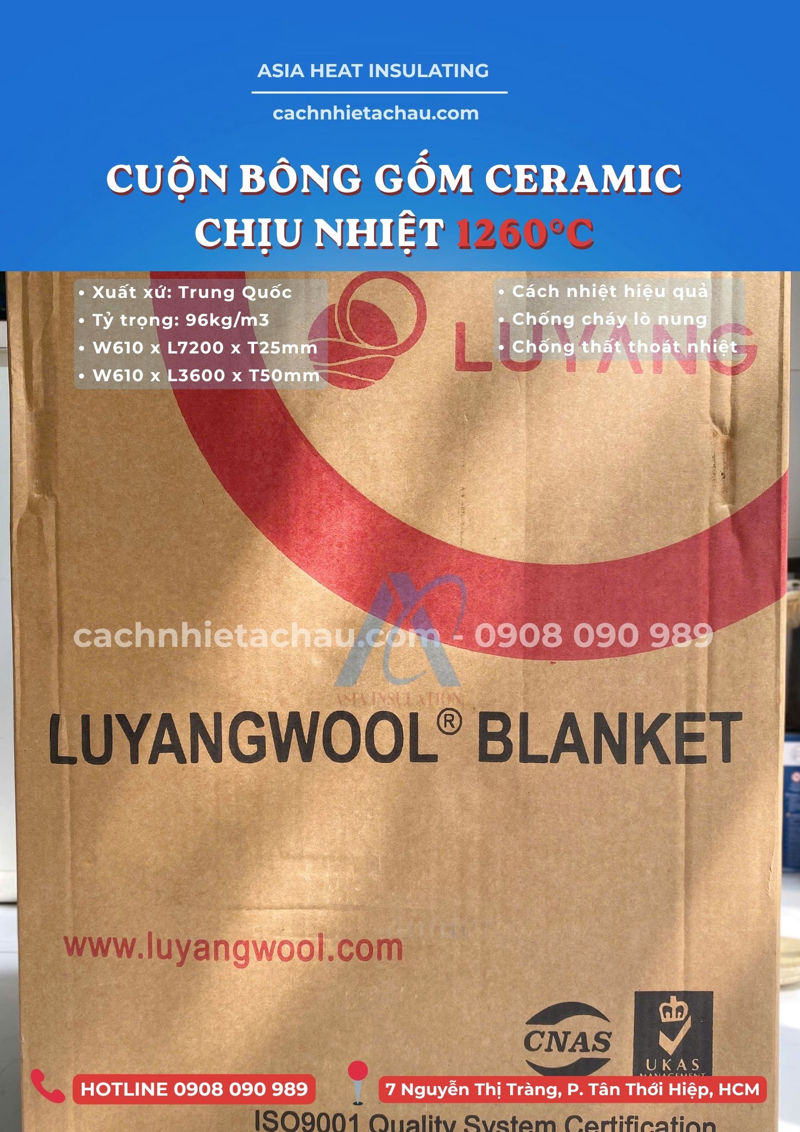 Bông Ceramic cuộn Luyangwool, cách nhiệt chống cháy 1260 độ C