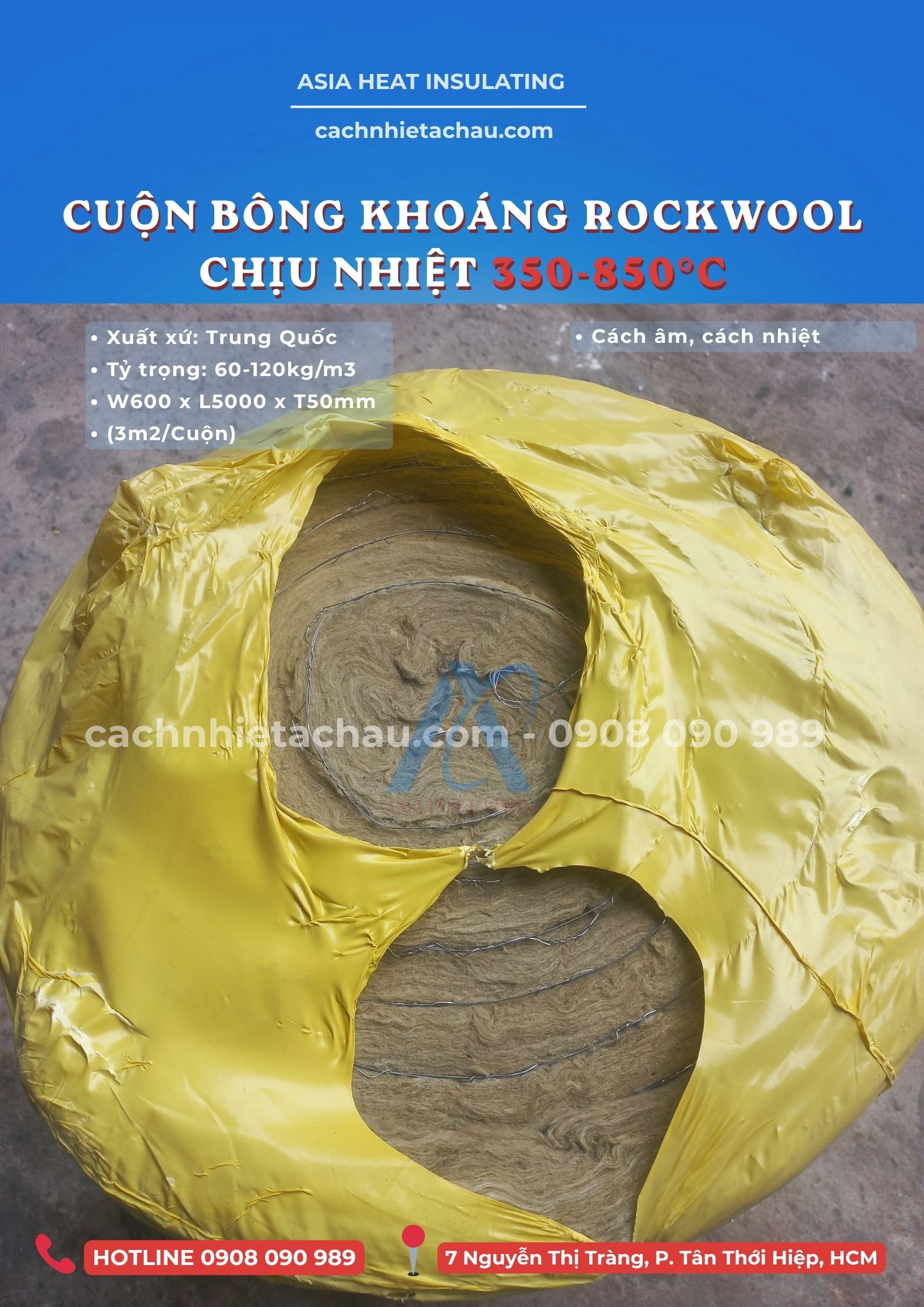 Bông khoáng Rockwool cuộn có lưới kẽm