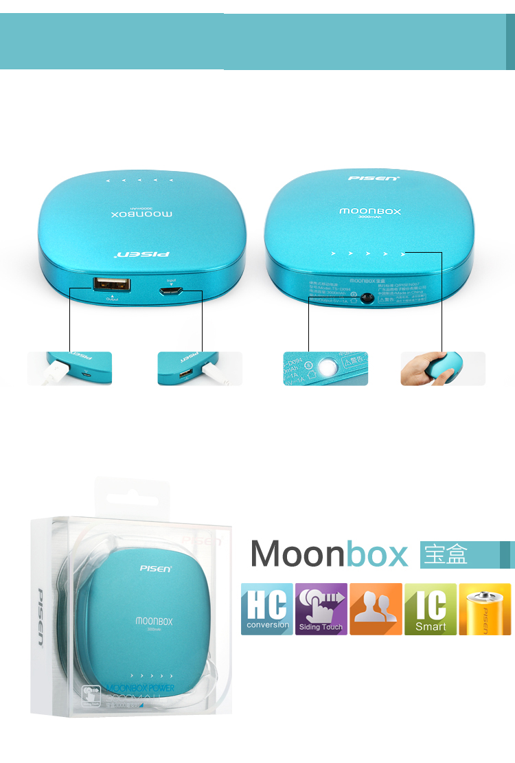 Sạc dự phòng Moonbox 3000mAh mầu xanh
