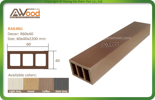 Thanh đà gỗ nhựa ngoài trời AWood R60x40