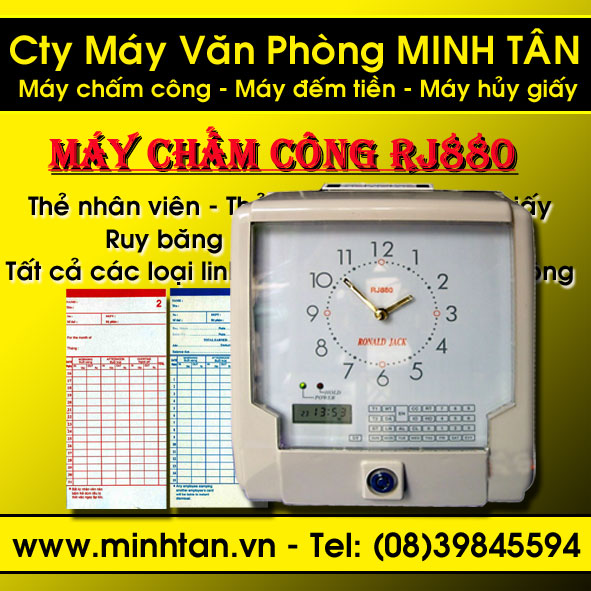 Máy chấm công thẻ giấy Ronald Jack RJ-880 giá rẻ + khuyến mãi quà tặng ĐT:0906688347