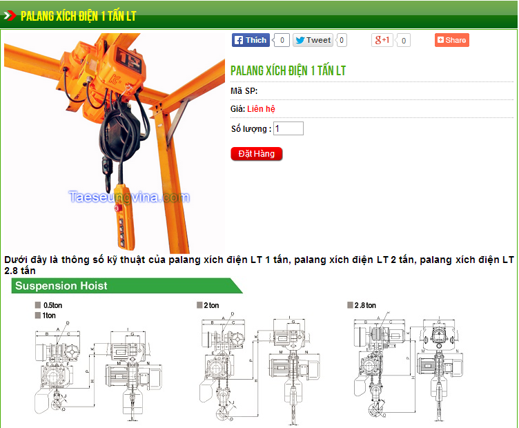 Palang Xích Điện LK 1 tấn