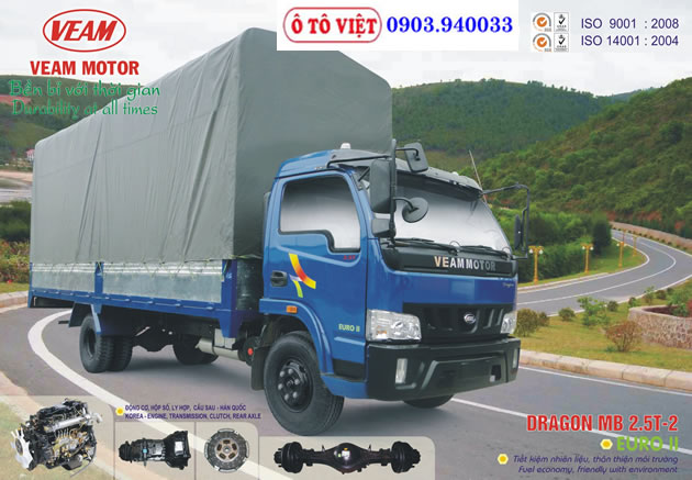 Xe Tải Veam Dragon 2.5T-1 Thùng mui bạt