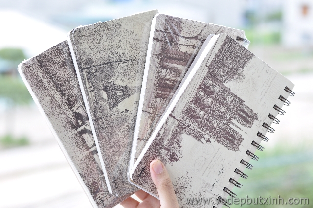 Sổ nhật ký để bàn phong cảnh châu âu vẽ chì S0362 300g.