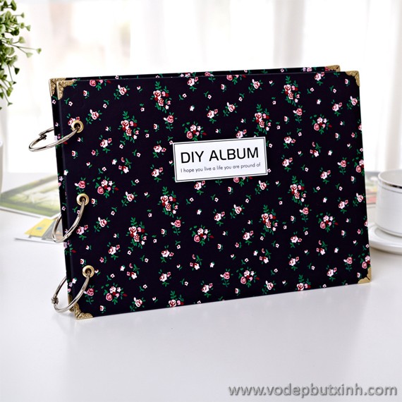 Album ảnh DIY bìa đen họa tiết hoa hồng K1032 550g.