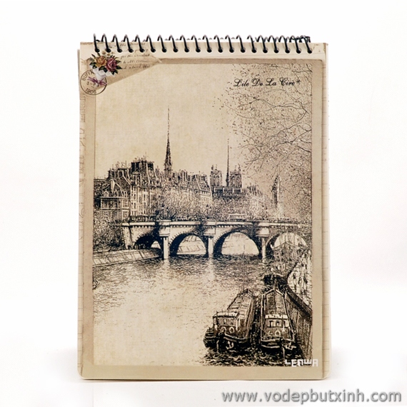 Sổ lò xo giấy vẽ  phong cảnh châu âu vẽ chì A4 S0443.