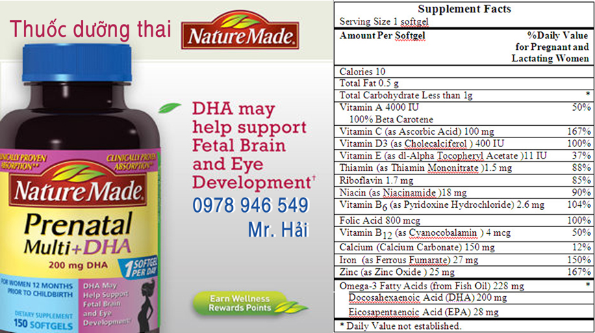 Nature Made Prenatal + dha ( 150 viên/hộp )