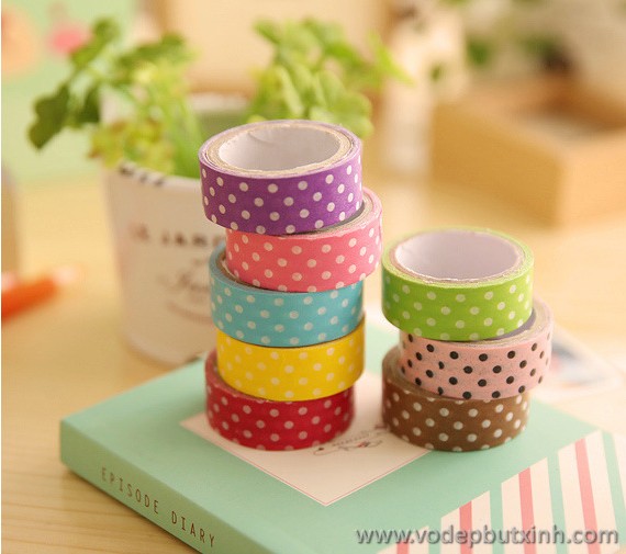 Băng dính trang trí chấm bi màu sắc 15g.