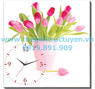 Đồng hồ tranh bình hoa tulip hồng