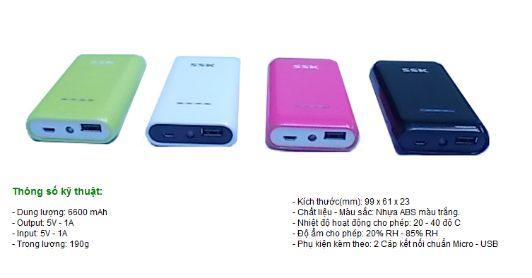 Pin dự phòng SSK SRBC 535 6600mAh