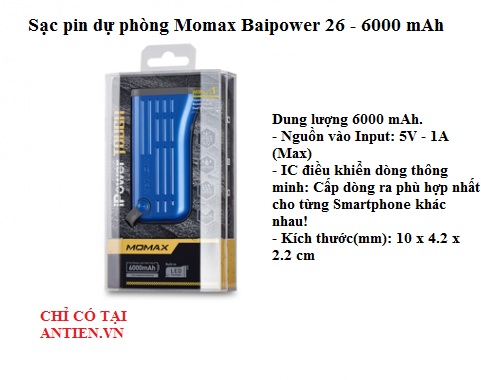 Sạc pin dự phòng Momax Baipower 26 - 6000 mAh