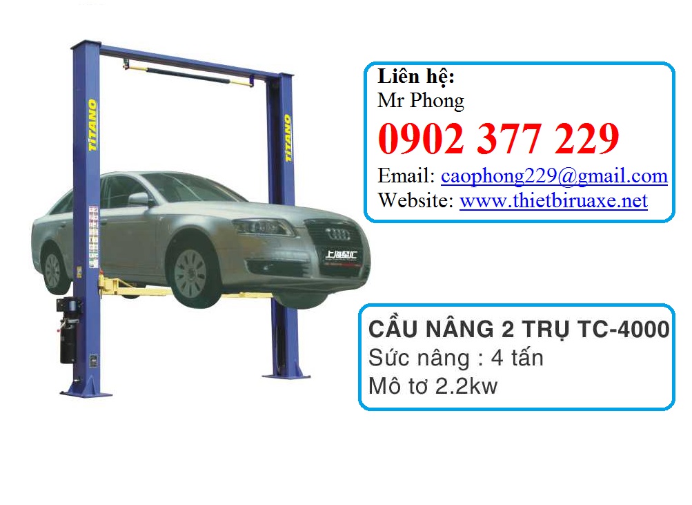 Cầu nâng 2 trụ 4 tấn giằng trên