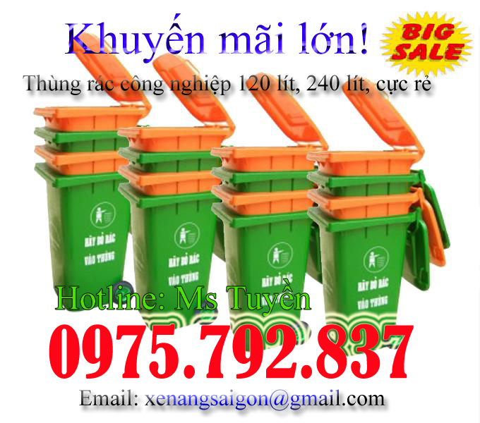 Thanh lý Thùng rác 120 lít, nắp kín (Lh 0975 792 837)