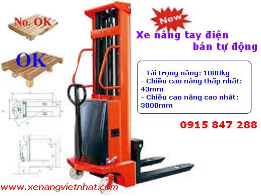 Xe nâng tay điện bán tự động 1 tấn lên 3m