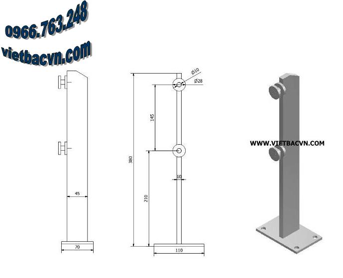 Trụ lửng lan can kính TL 09.