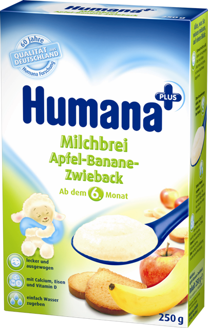 Bột sữa dinh dưỡng ăn dặm Humana Táo - Chuối - Bánh Bít cốt 