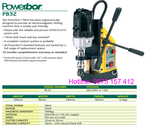 Máy khoan từ Powerbor PB32