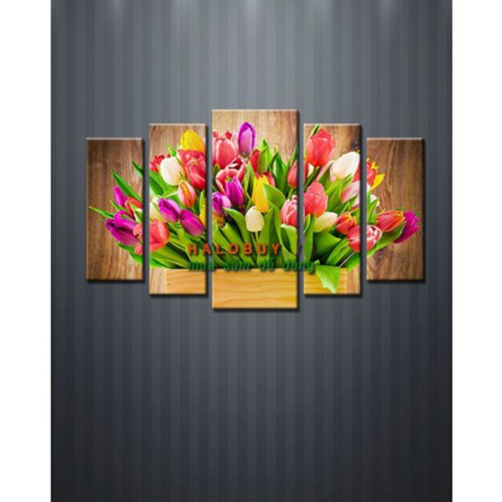 Tranh treo tường bộ giỏ hoa Tulip DH829A (kích thước 110x70cm)  