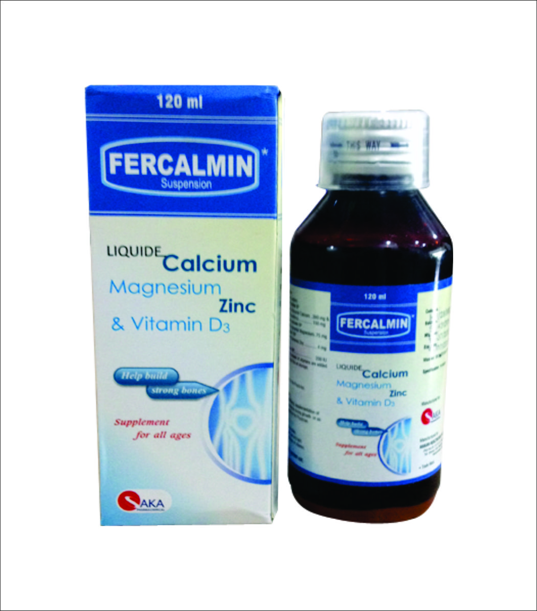 FERCALMIN: 120 ml hỗn dịch uống, chống còi xương, biếng ăn, tăng sức đề kháng, không gây táo bón.