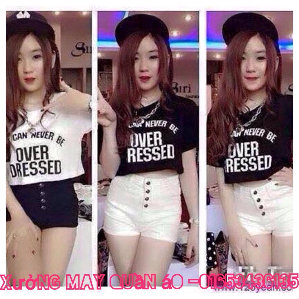 MS010 (Croptop - FreeSize - Dệt Kim) - Trắng - Đen