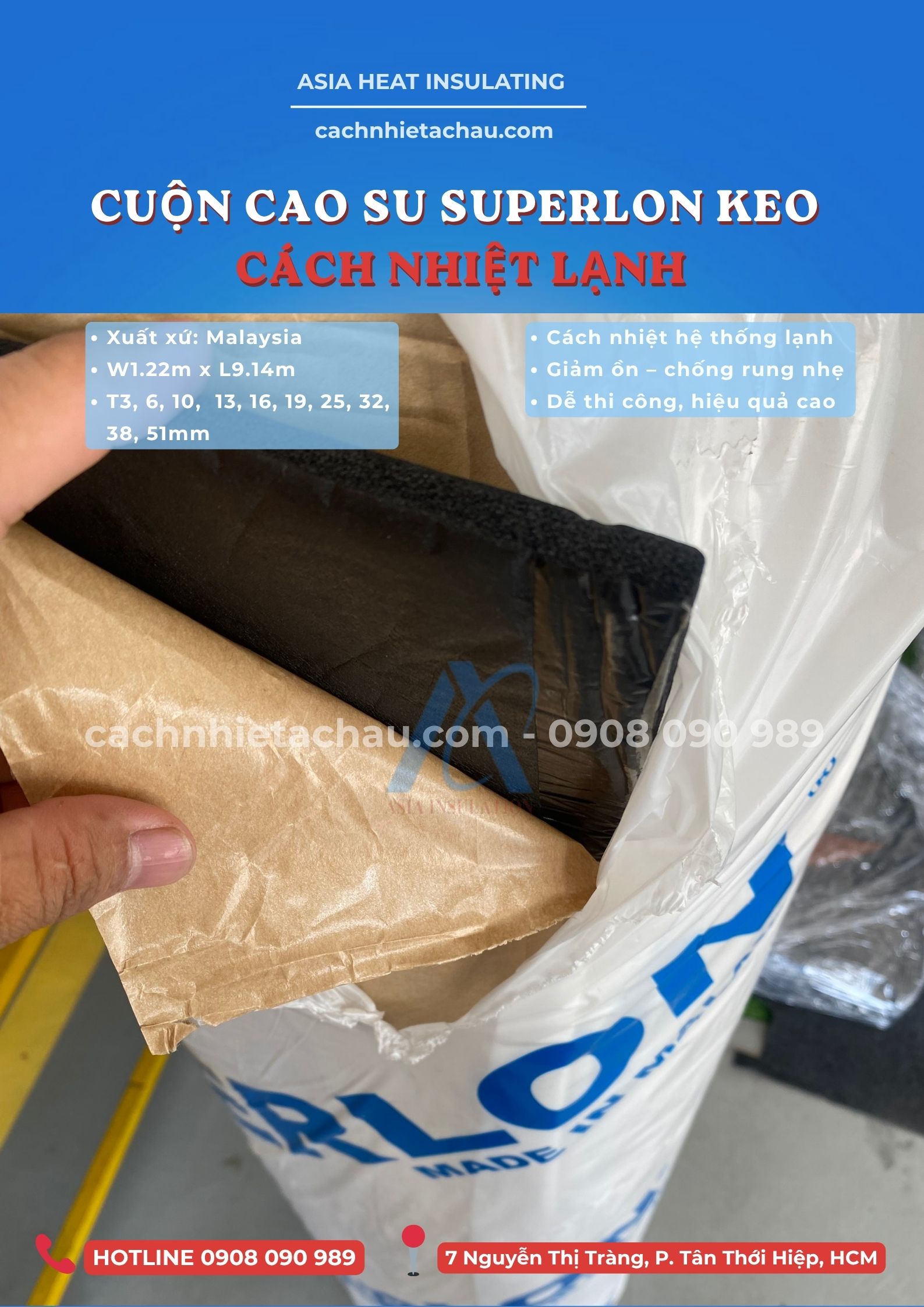 Cao su Superlon cách âm, cách nhiệt lạnh có keo dán