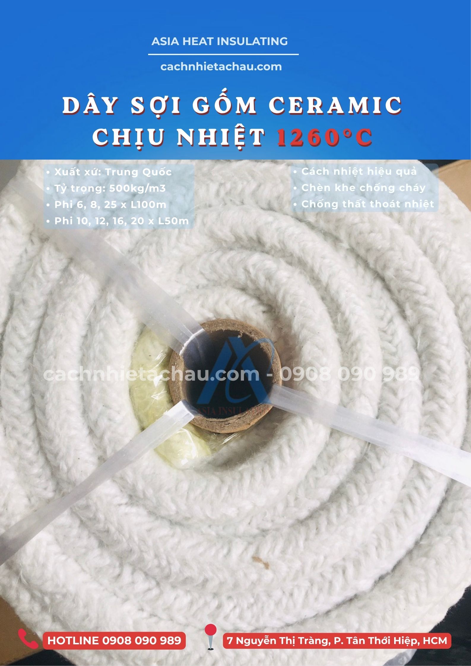 Dây Ceramic cách nhiệt, chống cháy 1260 độ C