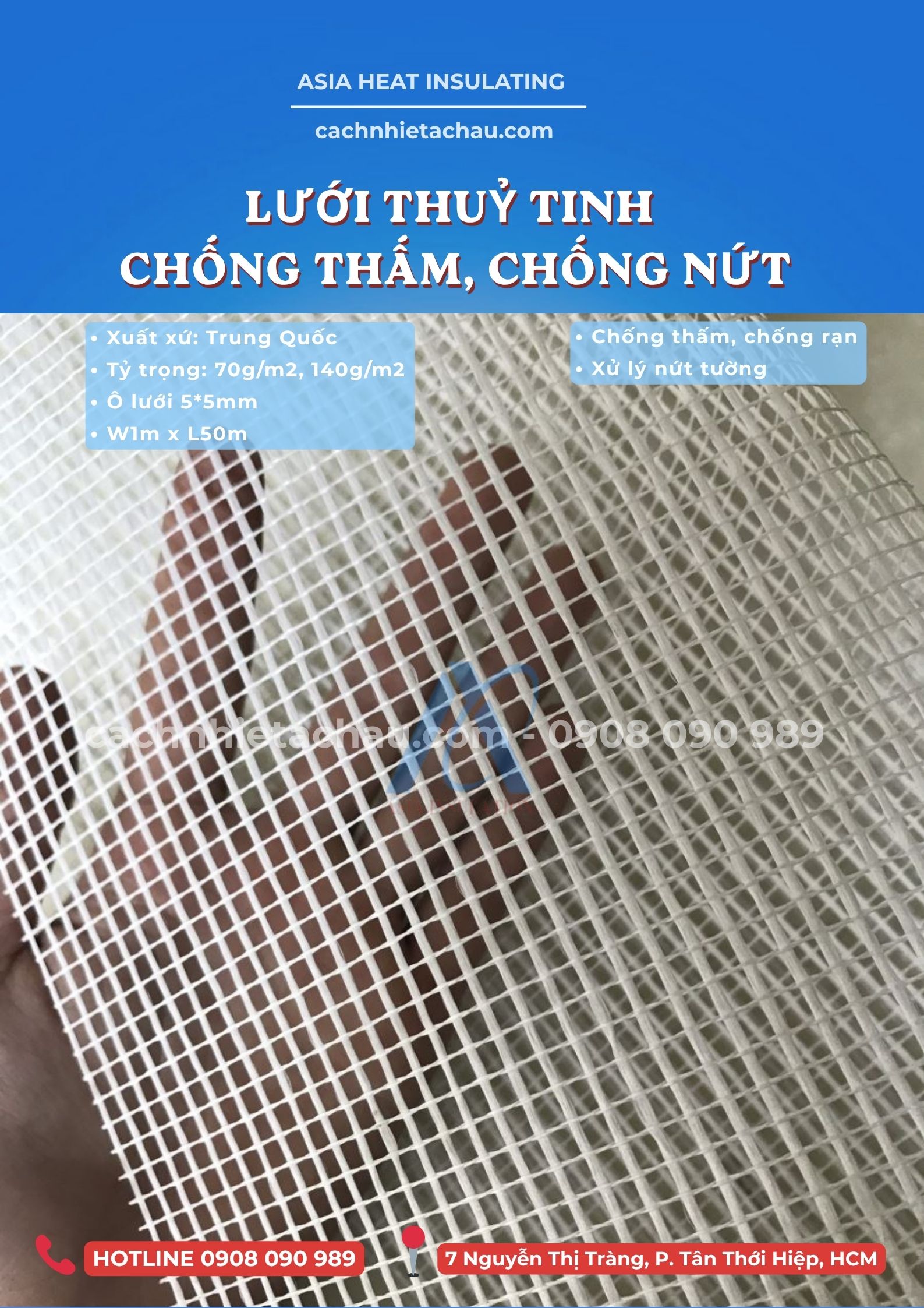 Lưới thuỷ tinh ô 5*5mm, chống thấm, chống nứt
