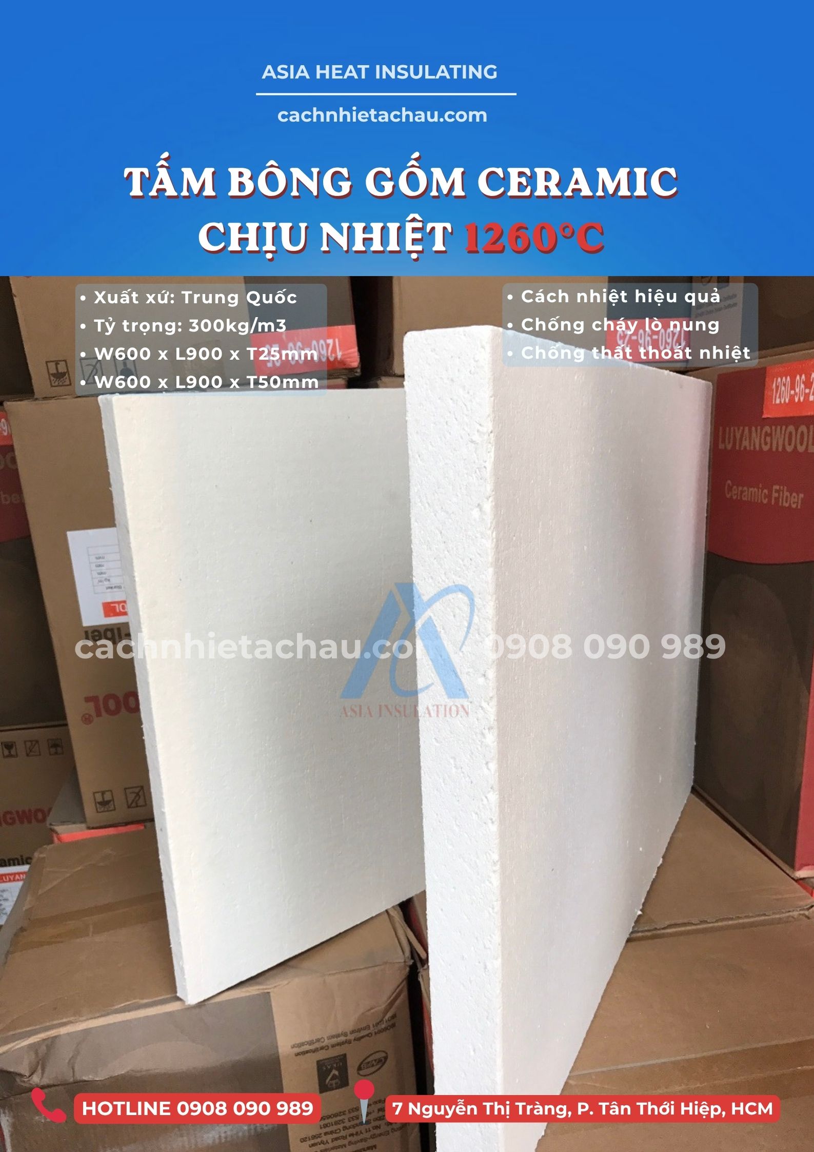 Tấm sợi gốm Ceramic cách nhiệt, chống cháy
