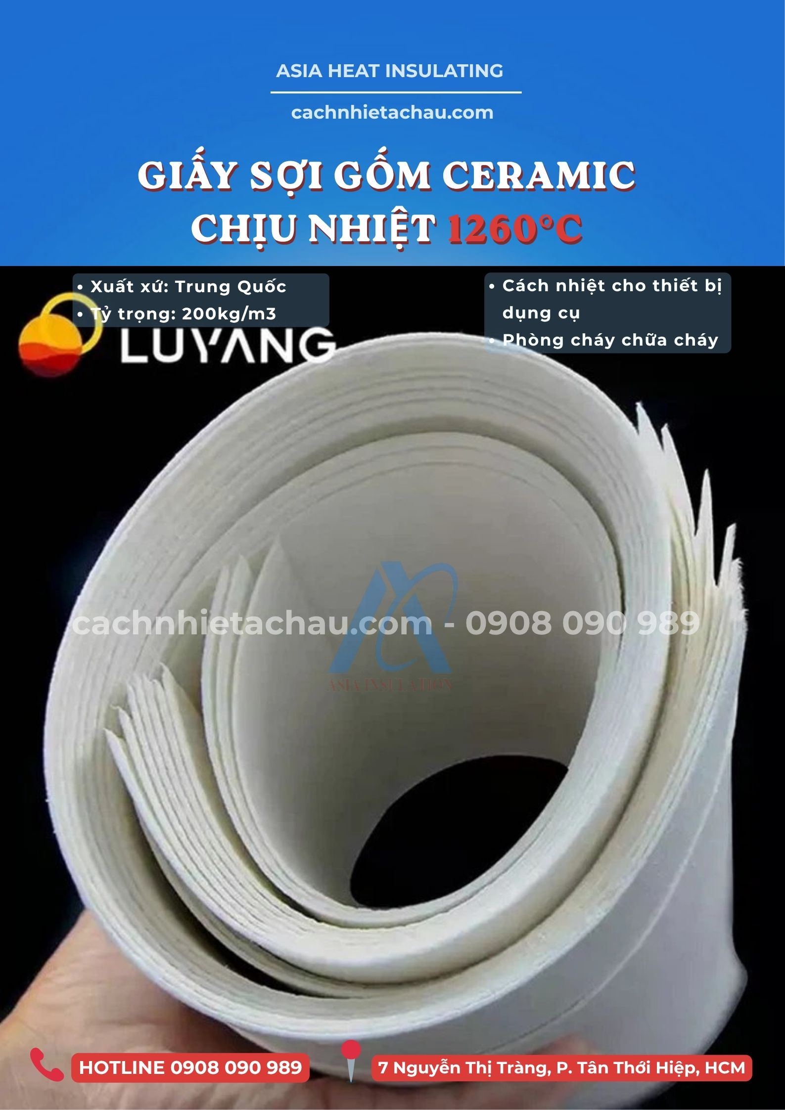 Giấy sợi gốm Ceramic, cách nhiệt, chống cháy 1260 độ C