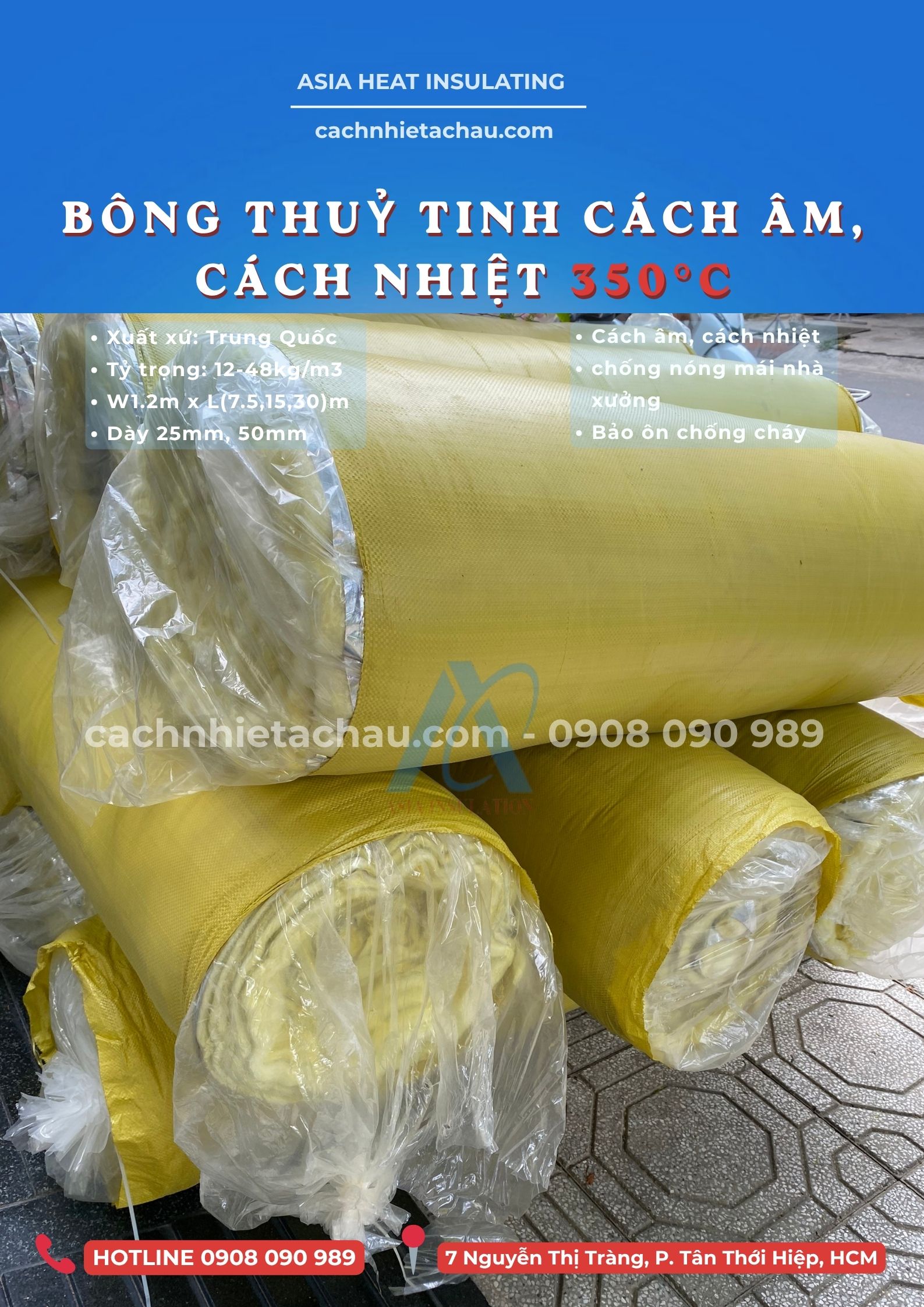 Bông thuỷ tinh cách âm, bông len cách âm, cách nhiệt