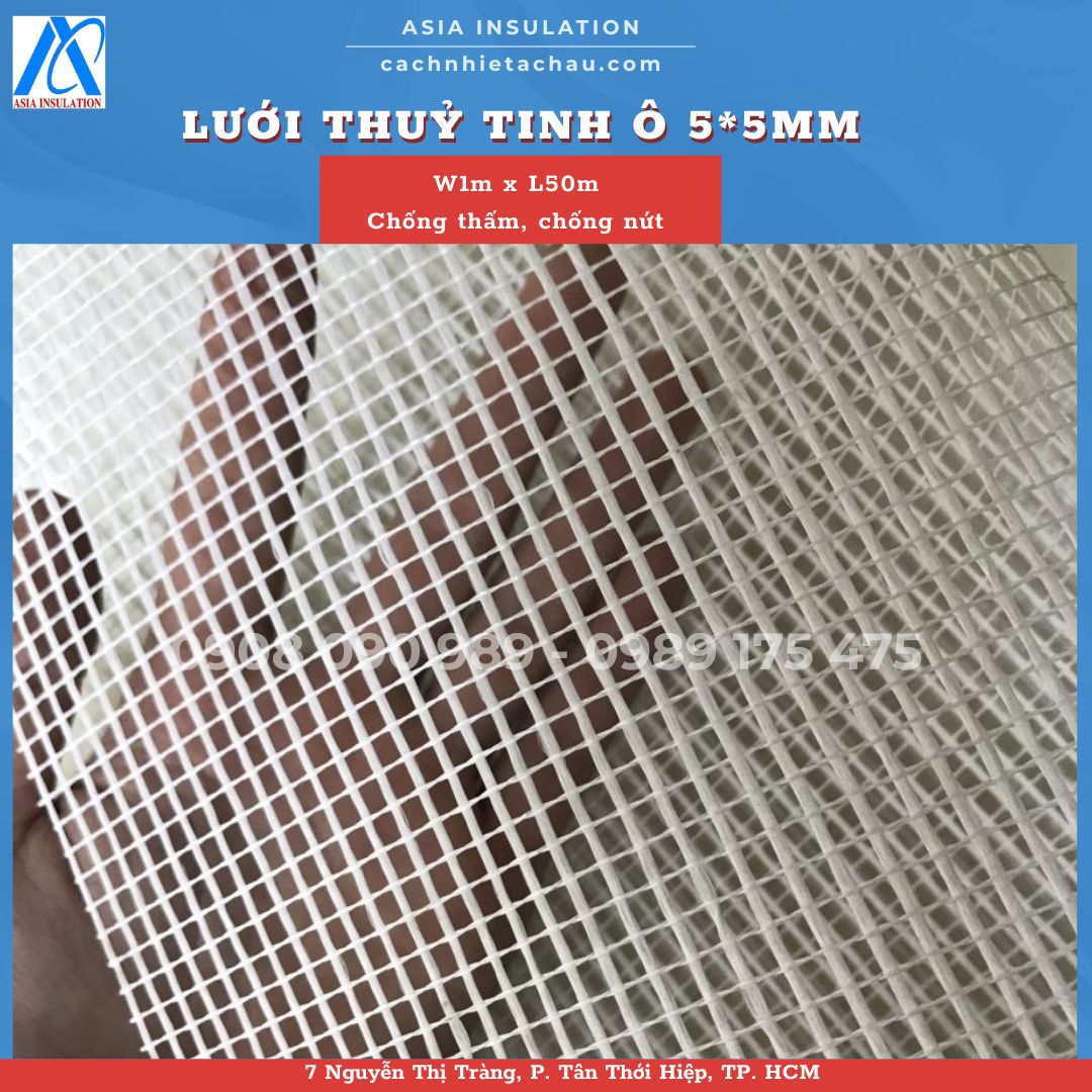 Lưới thuỷ tinh chống thấm, lưới ô 5*5mm