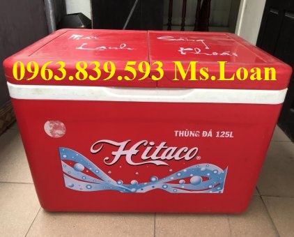 Cc thùng đá nhựa 125L 2 nắp mở đựng nước đá công nghiệp.