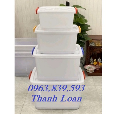 Thùng đựng thực phẩm, thùng nhựa màu trắng có bánh xe/ Lh 0963.839.593