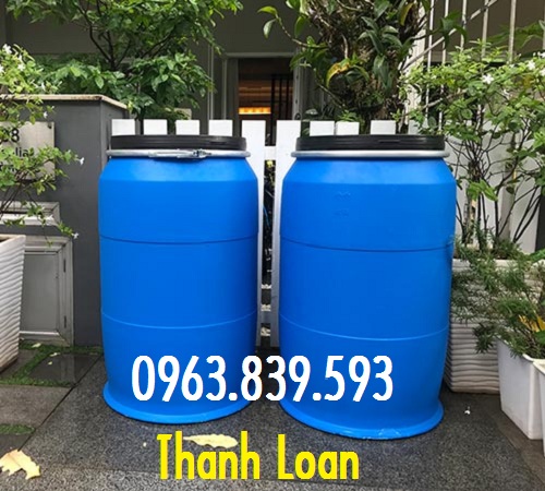 Thùng phuy nhựa 220L nắp đen có đai sắt đựng hóa chất lỏng / 0963 839 593