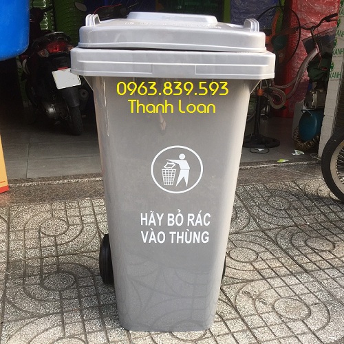 Thùng rác 120L màu xám, thùng rác y tế 120L / 0963.839.593