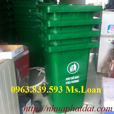 Thùng rác 240lit xanh lá, thùng rác ngoài trời 240L./ 0963.839.593 Ms.Loan