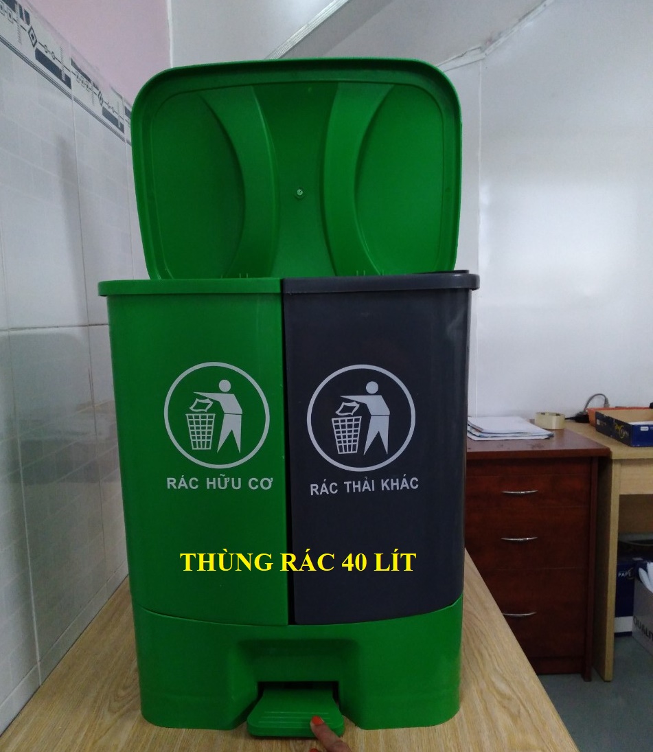 Thùng rác nhựa 40 lít 2 ngăn 