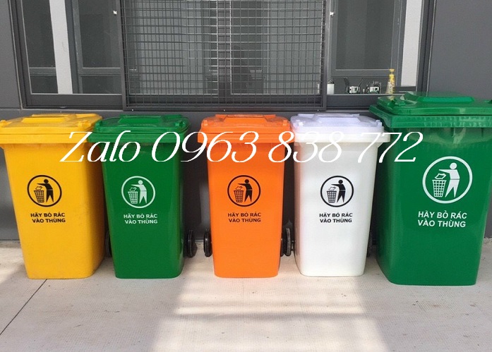 Thùng rác nhựa 60l, 120l, 240l, 660l có nắp đậy, có bánh xe. 